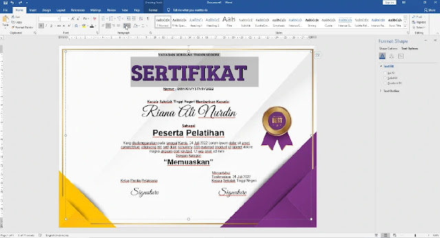 Free Sertifikat .Docx : Contoh Sertifikat Pelatihan Atau Seminar Mircrosoft Word