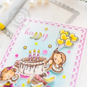 Sunny Studio Stamps: Make A Wish Love Monkey Frilly Frames Birthday Card by Mona Toth