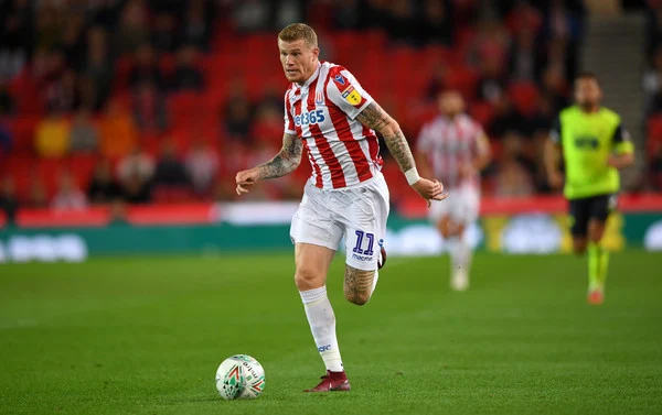 James McClean of Stoke City during the Carabao Cup Second Round match between Stoke City and Huddersfield Town at Bet365 Stadium on August 28, 2018 in Stoke on Trent, England