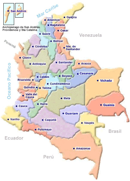 mapa de colombia y sus departamentos