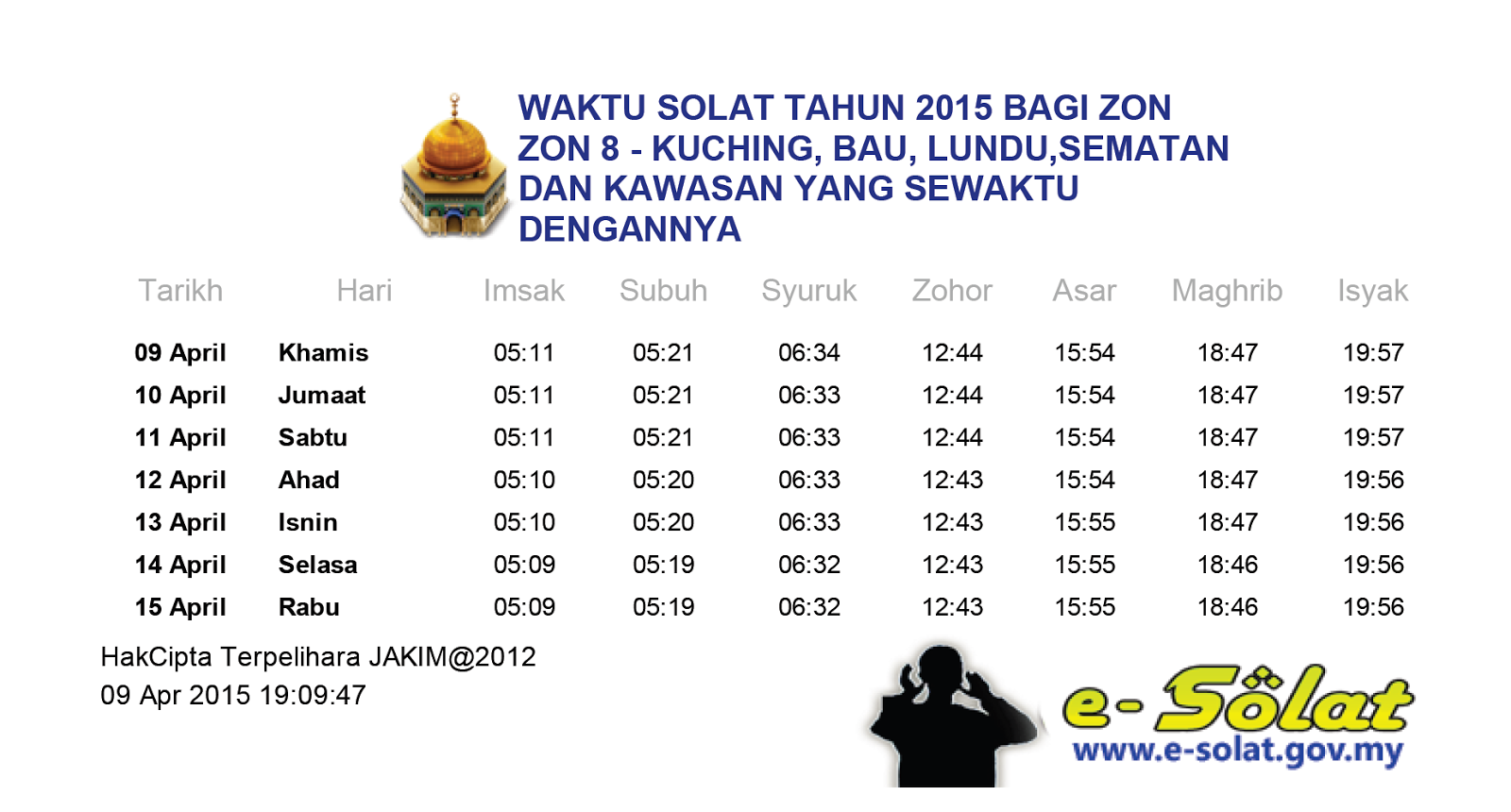 JADUAL WAKTU SOLAT KUCHING 2014 PDF