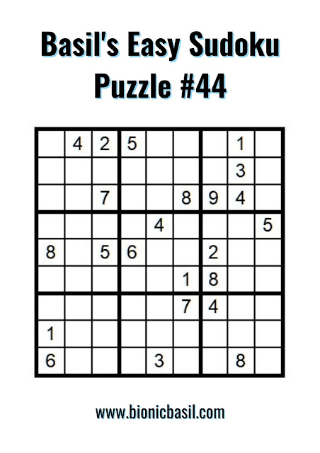 Brain Training with Professor Basil #77 Sudoku Puzzle 44 @BionicBasil® Downloadable Puzzle For Purrsonal Use Only