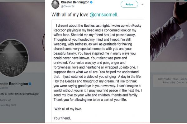 Sebelum Bunuh Diri, Chester Bennington Sempat Bikin Surat untuk Chris Cornell