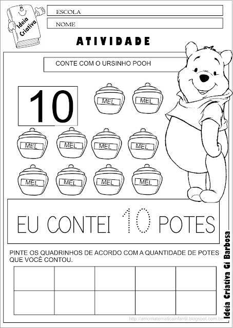 Caderno de Atividades Matemática Grátis Contando com o Ursinho Pooh