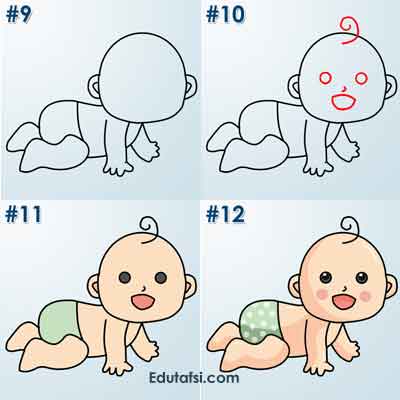 CARA MENGGAMBAR  KARTUN BAYI MERANGKAK STEP BY STEP