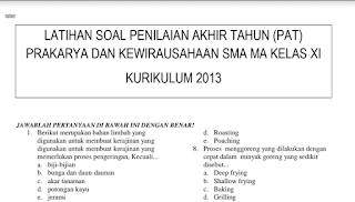 Download Lengkap Soal dan Kunci Jawaban PAT PKWU Kelas 11 SMA/MA Kurikulum 2013