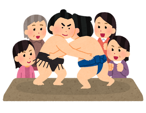 相撲を観戦する人たちのイラスト（女性）