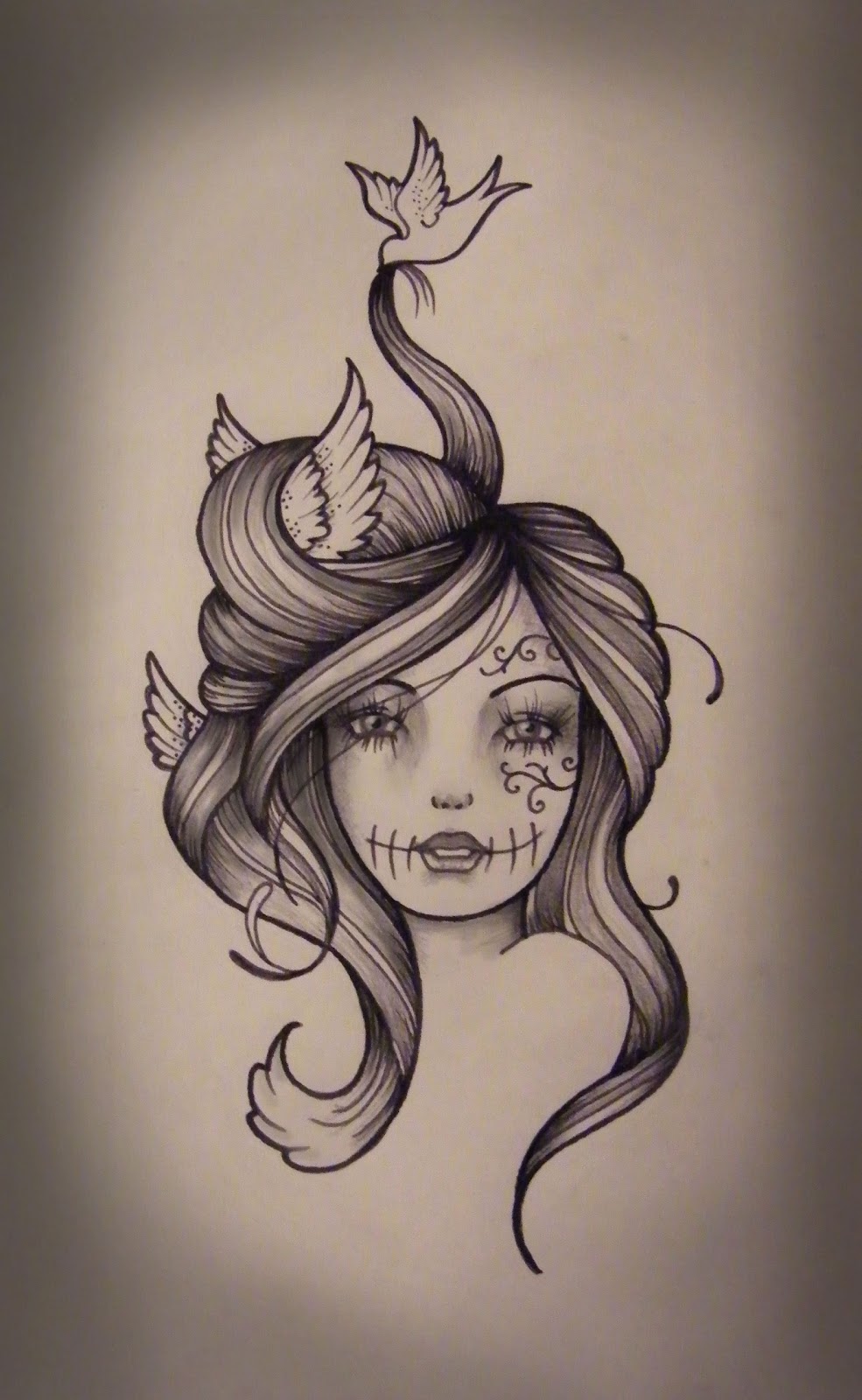 Girl Skull Tattoo Designs Drawings