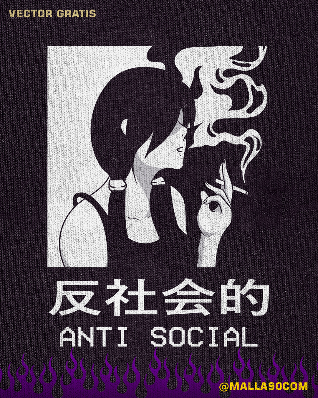 vector gratis de anime antisocial fumando