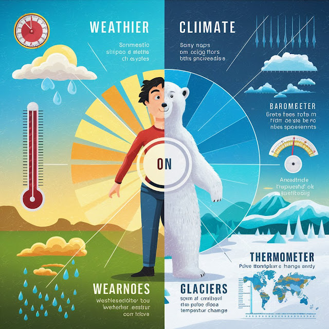 What is the difference between weather and climate ? with example