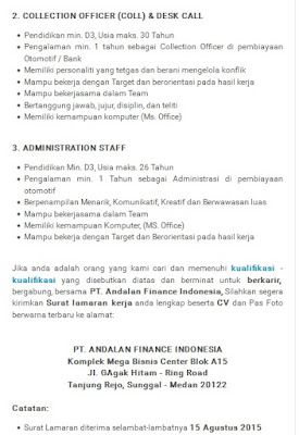 Lowongan Kerja D3 Medan PT Andalan Finance Indonesia 