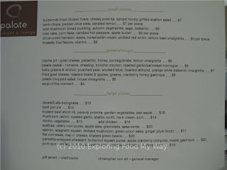 Palate Restaurant's Dinner Menu