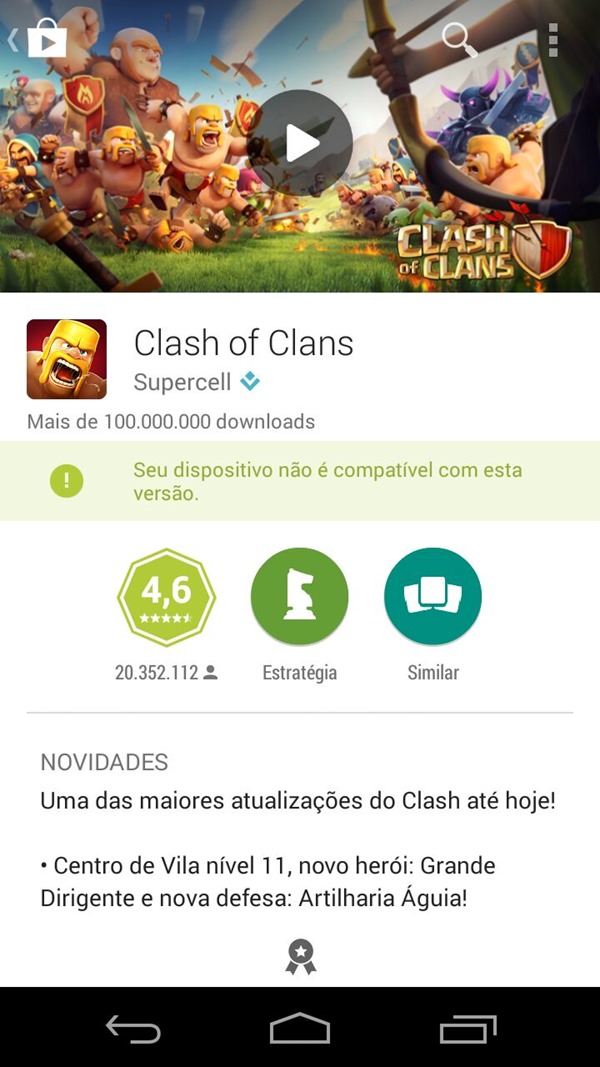 clash of clans erro playstore