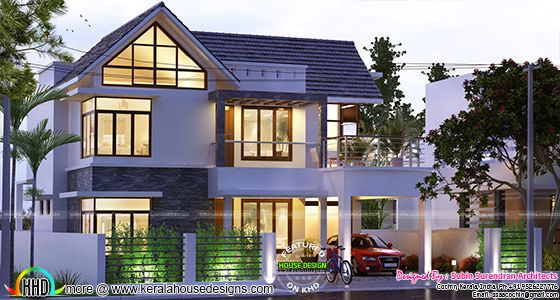 4 BHK 2200 sq-ft sloped roof house
