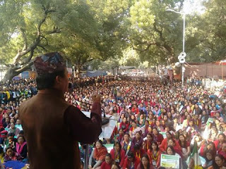 Bimal Gurung addressing the GJM dharna in New Delhi