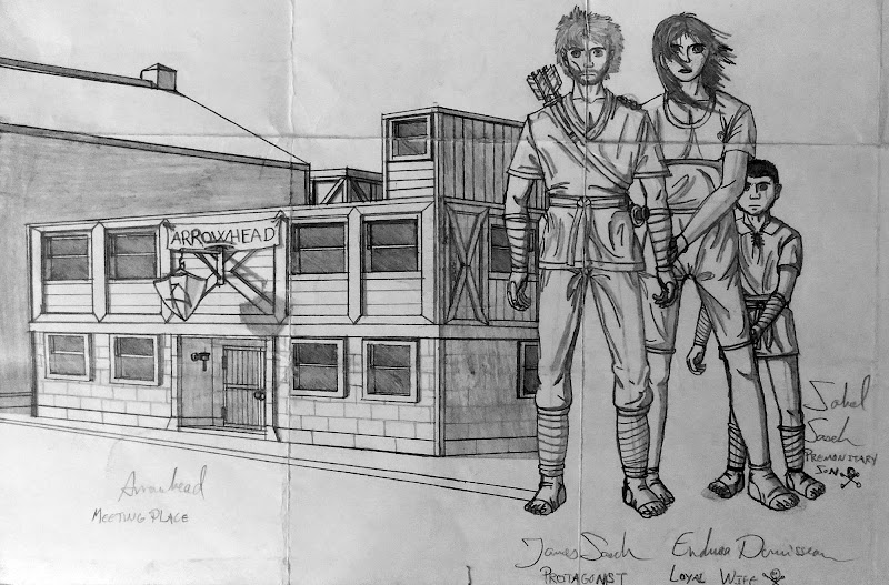 Illustration of the Arrowhead inn and central characters (with old names) from ‘The Path to War’