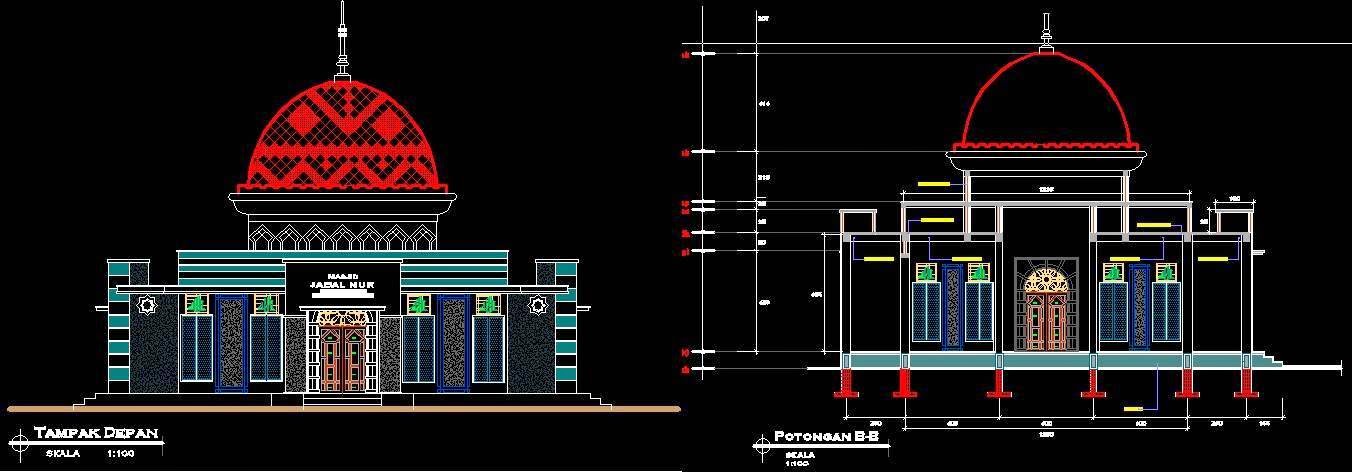 AUTO CAD MASJID MINIMALIS (DWG FILE)  SANGGAR TEKNIK