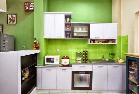 desain dapur sederhana dan murah minimalis keren hijau putih