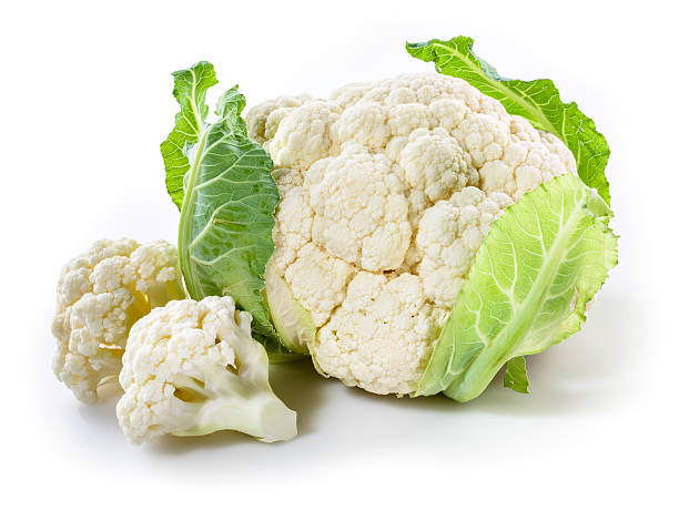 Head of cauliflower on a white background.