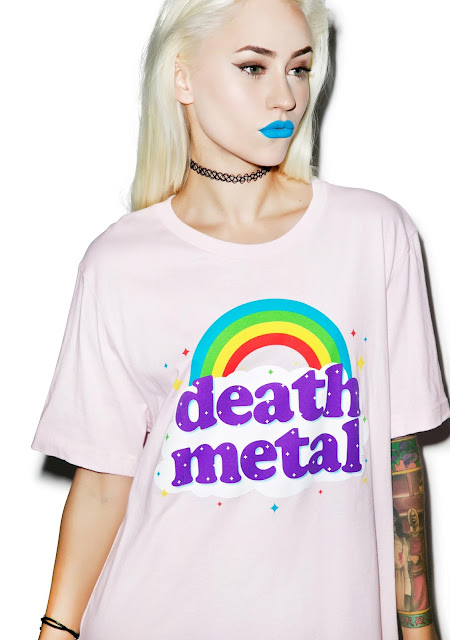 Death Metal cutie rainbow shirt surrounded by clouds, sparkles, and stars. :-)