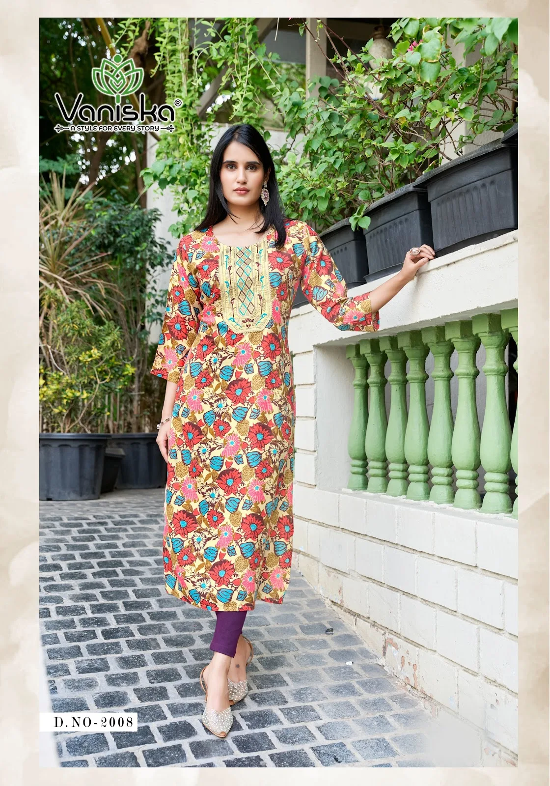 Charming Vol 2 Vaniska Rayon 14Kg Sequence Work Long Straight Kurti