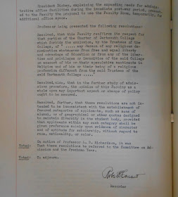 Laing's resolution as it appears in the Faculty Meeting Minutes, 1945