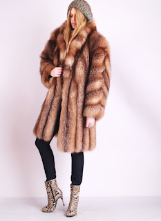 Vintage brown shaggy fox fur coat