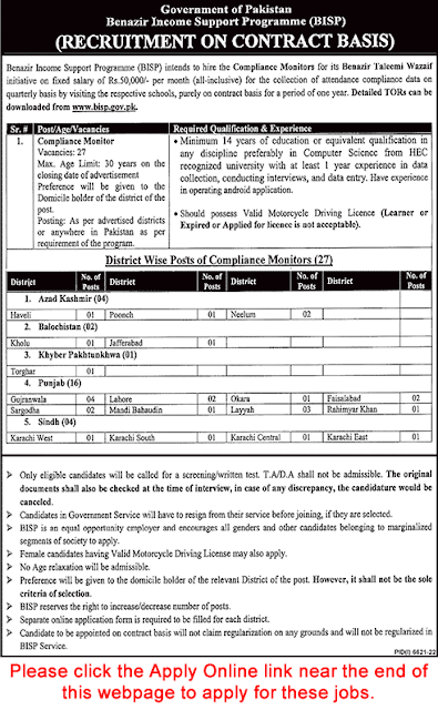 Benazir Income Support Program Jobs