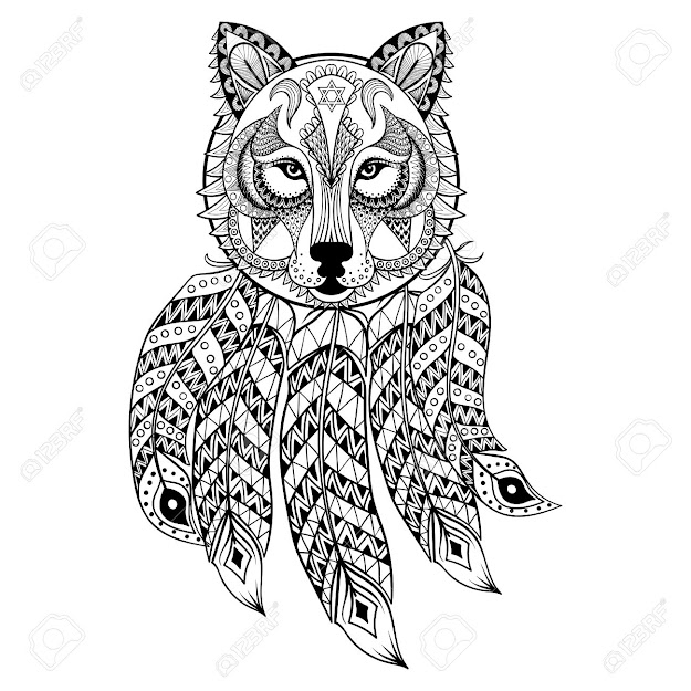 Adult Fox Vector Ornamental Wolf With Dreamcatcher Ethnic Zentangled  Mascot Amulet Mask