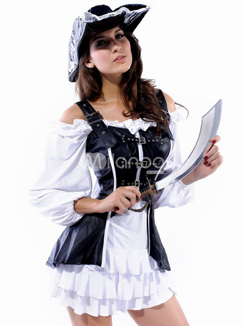 Noir Et Blanc Acrylique PU costume de pirate