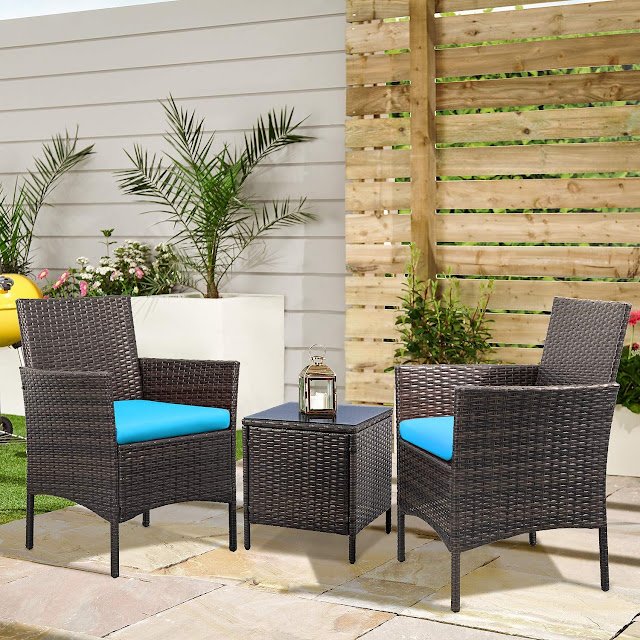 Devoko Patio Porch Furniture Sets 3 Pieces PE Rattan Wicker Chairs with Table