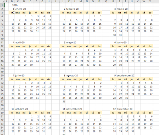 Calendarios en Excel. Fórmulas desbordadas