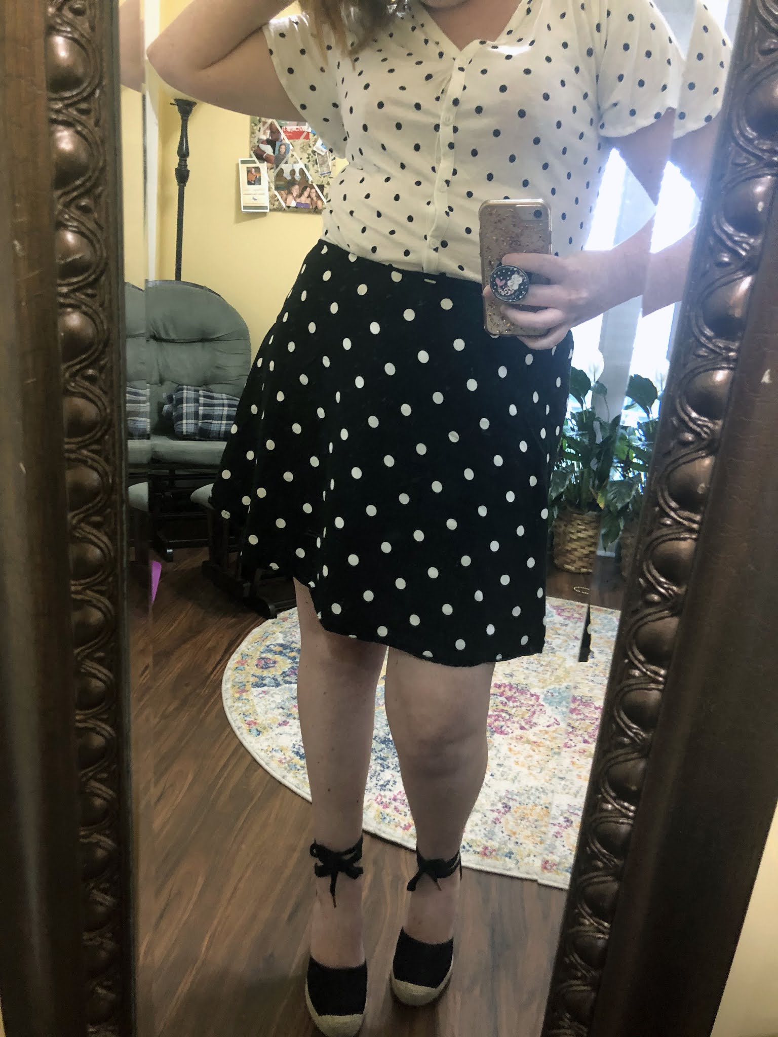 polka dot shirt with polka dot skirt