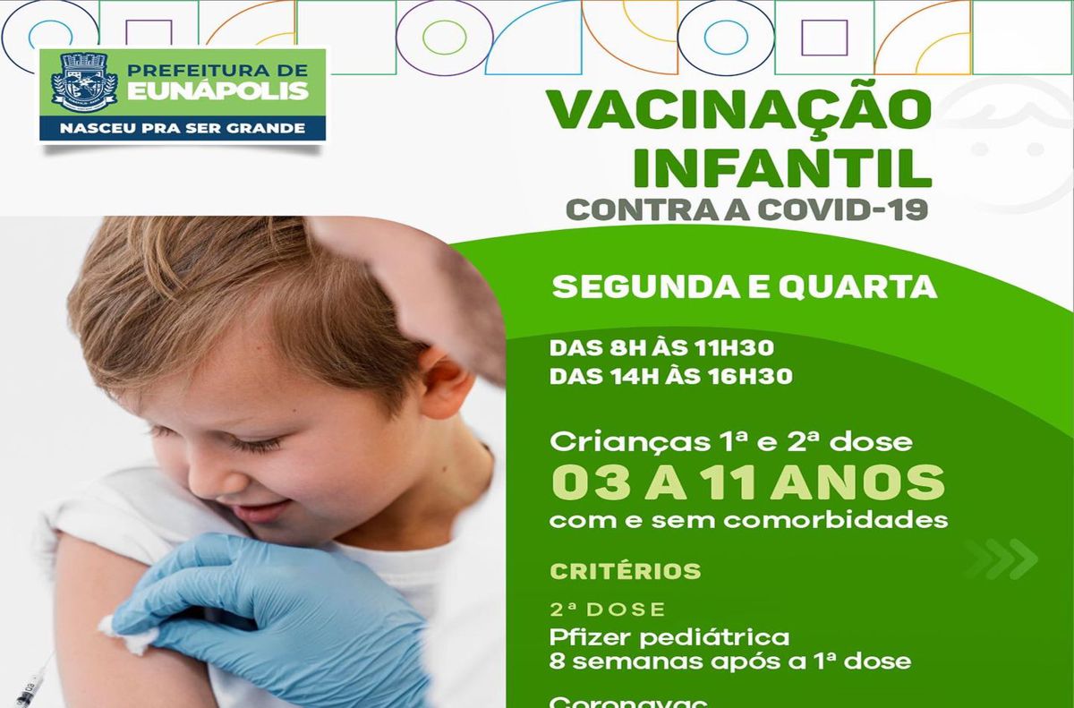 Eunápolis: Secretaria de Saúde amplia vacinação pediátrica contra Covid-19 para crianças a partir de três anos