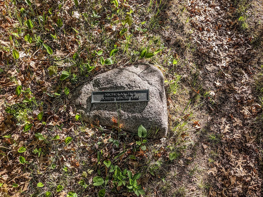 Stone dedicated to the historic portage of Nicholas Jr & Joseph Lucius 1896