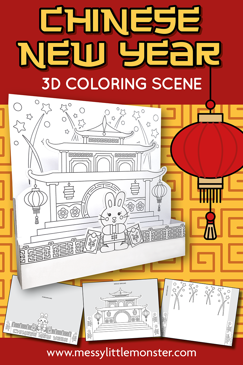Chinese New Year 3D Coloring Craft for Kids