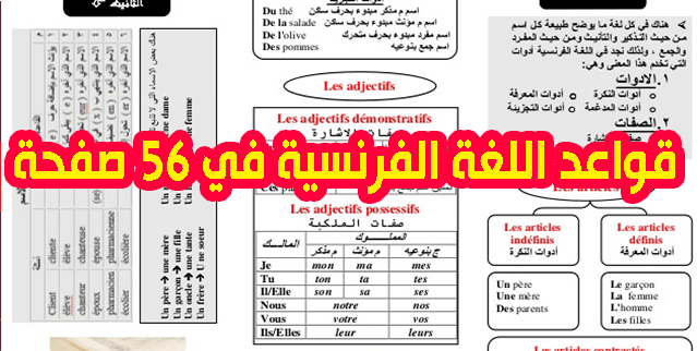 قواعد اللغة الفرنسية PDF مشروحة في 56 صفحة جاهزة للتحميل