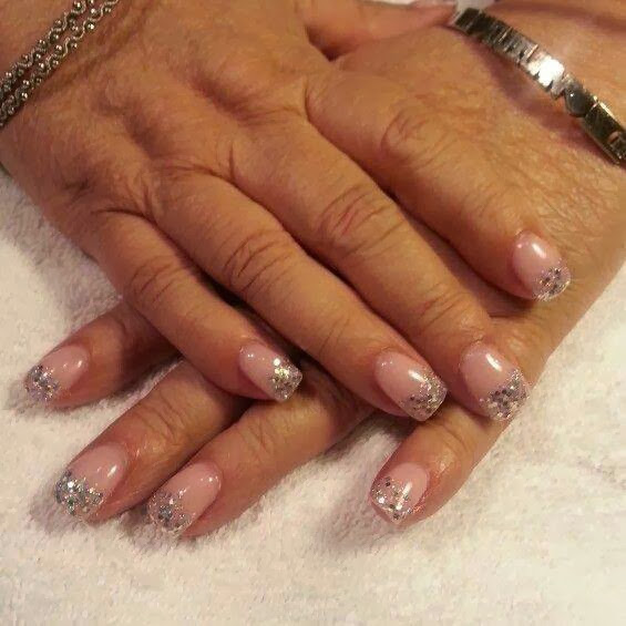 pink body gel with silver hazed glitz LED polish acrylic nail art