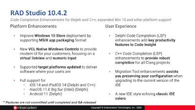 RAD Studio, Delphi и C++Builder roadmap на 2020/2021 - 10.4.2 enhancements