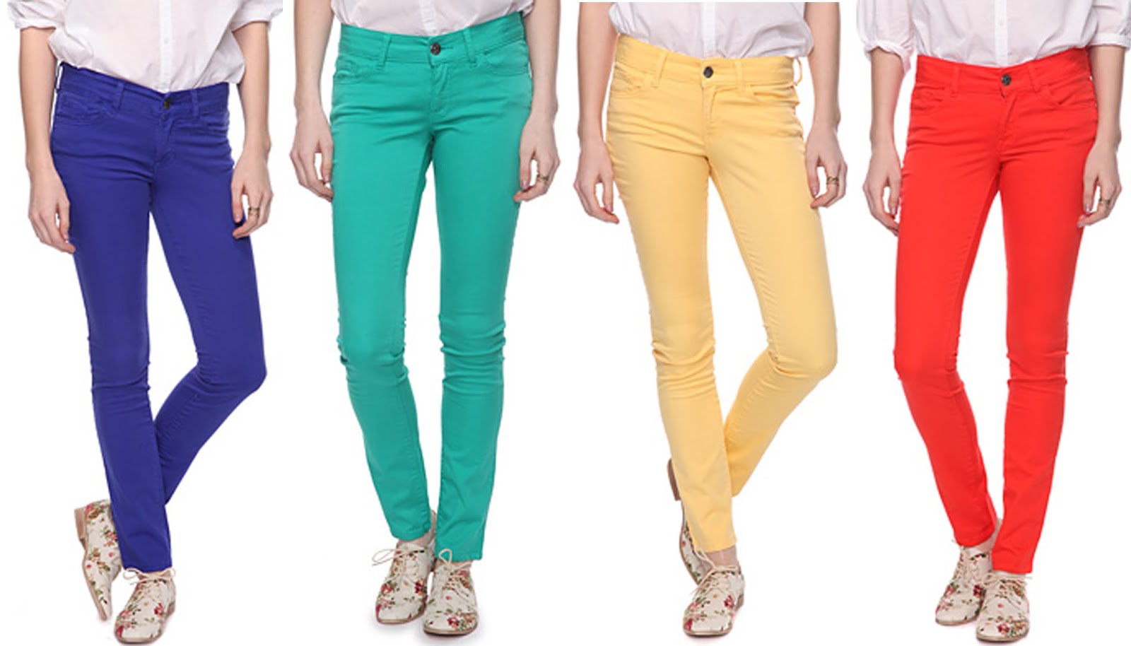 Forever21 Low-Rise Colored Skinny Jeans in Royal , Green , Yellow ...