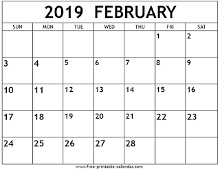 Free Printable Calendar February 2019