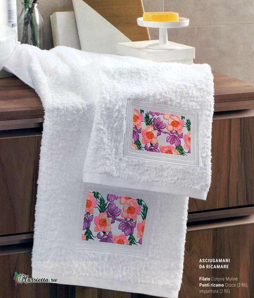 Цветочная вышивка для банного полотенца. Схемы (4)