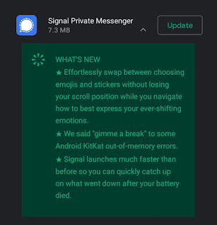 <img src="Play Store Update section.jpg" alt="Signal app recent Updates">