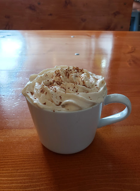 Vegan pumpkin spice latte with coconut whipped cream
