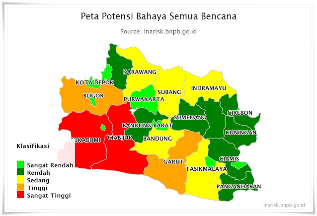 Peta potensi bahaya bencana alam di Jawa Barat