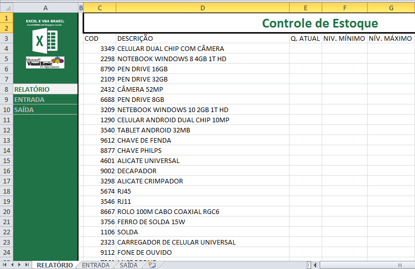 Planilha de Controle de Estoque Excel Modelo Grátis para Download 