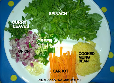 Ingredients for Spinach with carrot ,mung bean and coconut milk