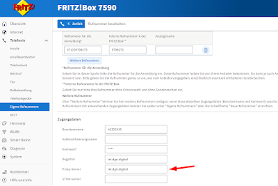 Der SIP Server der Deutschen Giganetz muss al Proxy eingetragen werden