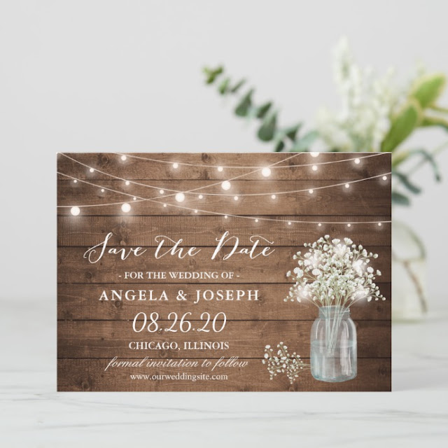  Baby's Breath Mason Jar String Lights Wedding Save The Date