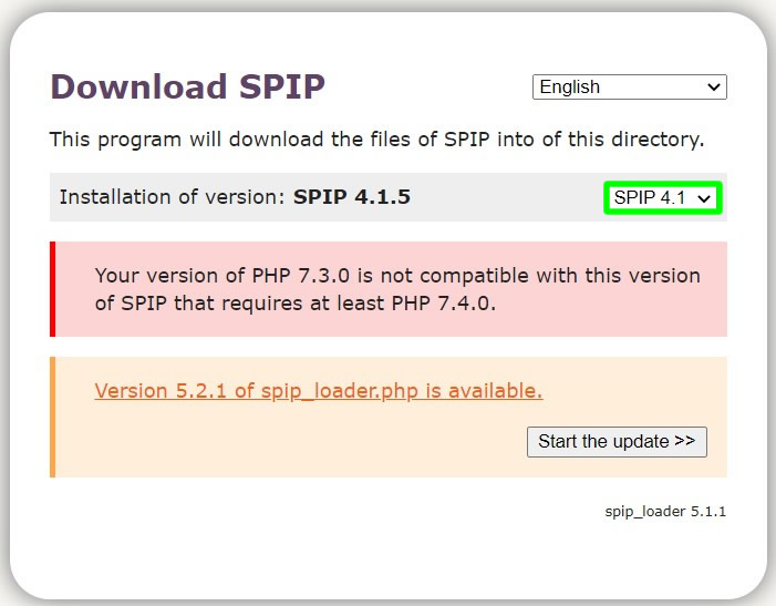 changing spip installation files version